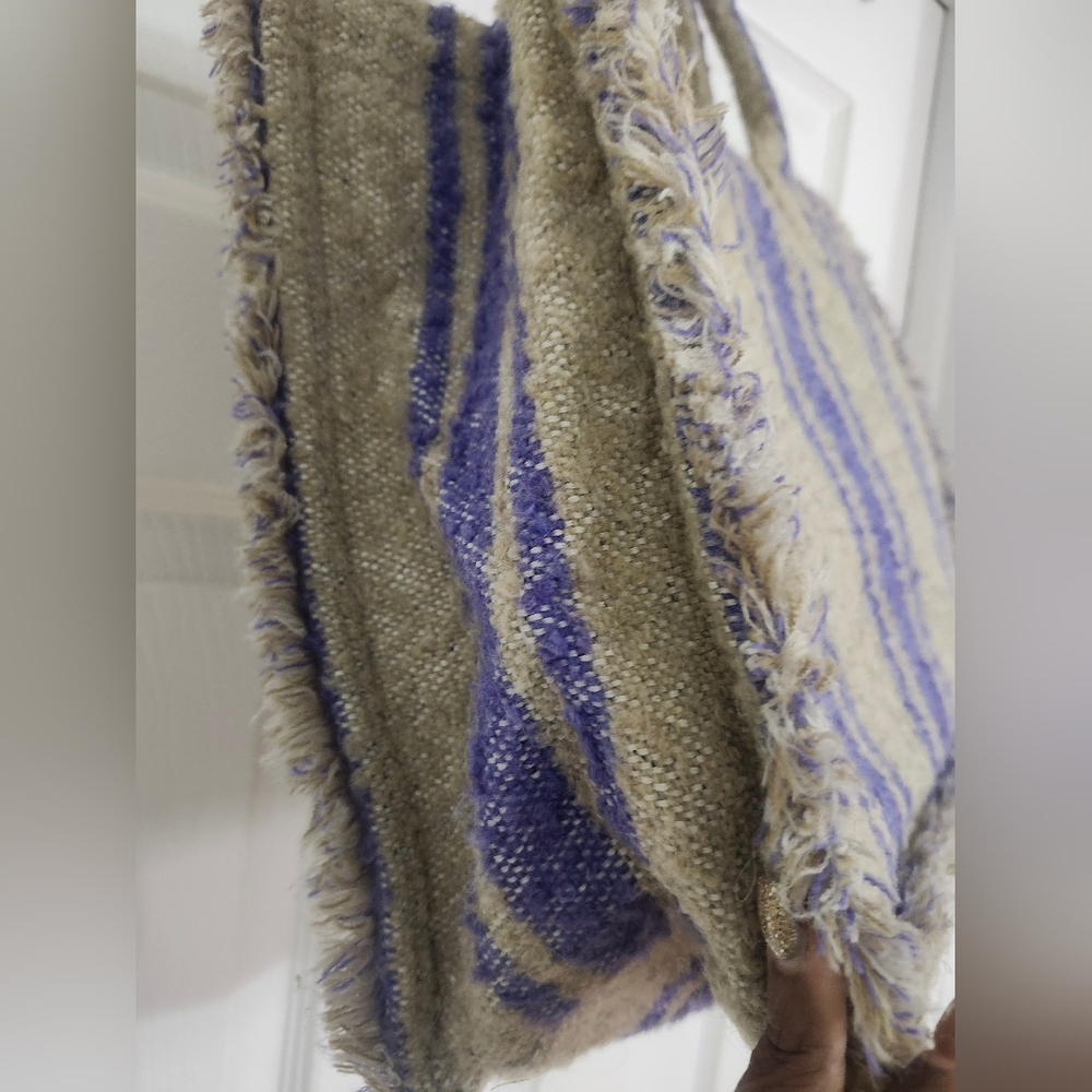 Sandro Purple and Tan Fringed Tote Bag - Picture 6 of 16